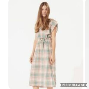 Cotelac Acote Plaid Dress Sleeveless Midi Cinch Waist V-Neck Stretch Cotton Sz 1
